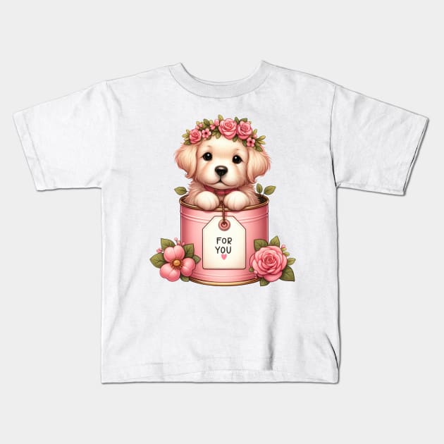 Valentine Golden Retriever Dog For You Kids T-Shirt by Chromatic Fusion Studio